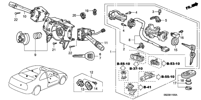 1998 Honda Accord Lock Assy., Steering Diagram for 35100S84A33NI