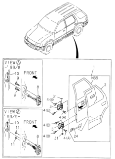 1998 Honda Passport  Hinge, Rear Door (Driver Side Lower/R. Upper) Diagram for 8971475953