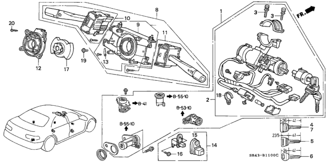 1994 Honda Civic  Lock Set Diagram for 35010SR4A02
