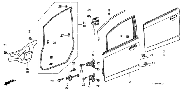 2010 Honda Fit Clip, Door Weatherstrip Offset Diagram for 91563S4N003