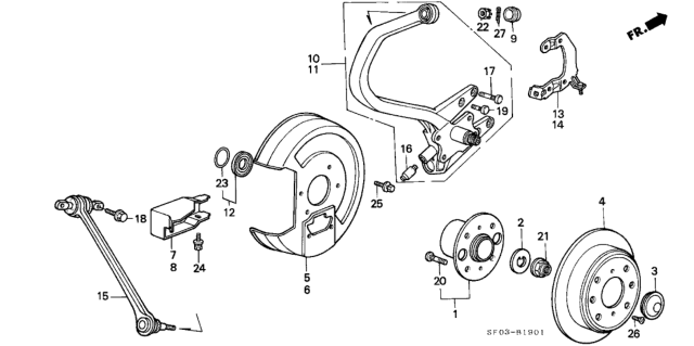 1989 Honda Accord Bolt B, Trailing Arm (10X42) Diagram for 90026SE0000