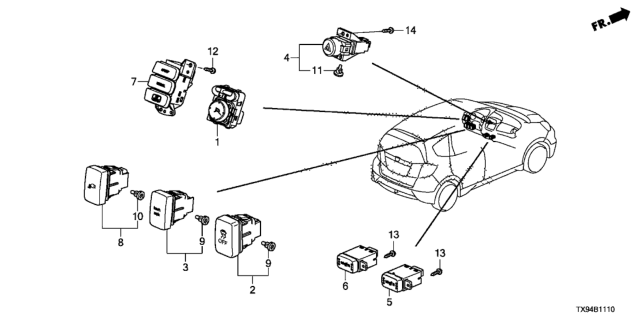 2014 Honda Fit EV Switch Assembly, Heated Seat (R) Diagram for 35600TX9A01