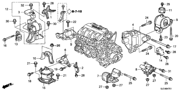 2010 Honda Ridgeline  Weight, Engine Side Diagram for 50405SJCA01
