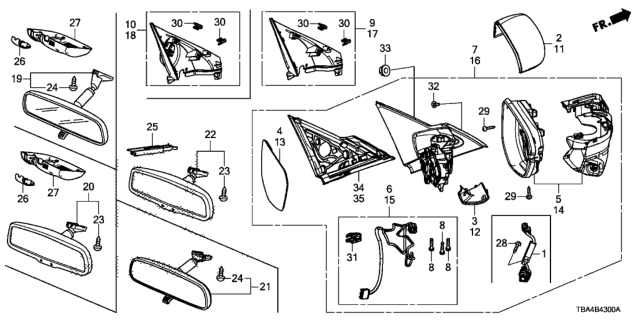 2016 Honda Civic  Set Driver Side, (Middle Gray Metallic) (Flat Black) Diagram for 76258TBAA02ZA