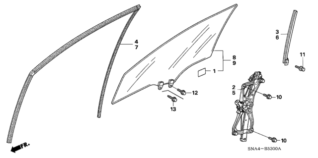 2007 Honda Civic  Regulator Assembly, Left Front Door Power Diagram for 72250SNAC03