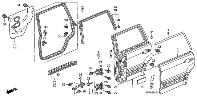 2008 Honda Pilot  Skin, L. RR. Door Diagram for 67651S9VA01ZZ
