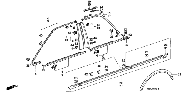 1988 Honda Accord  Clip, Door Molding Diagram for 72411SE0003