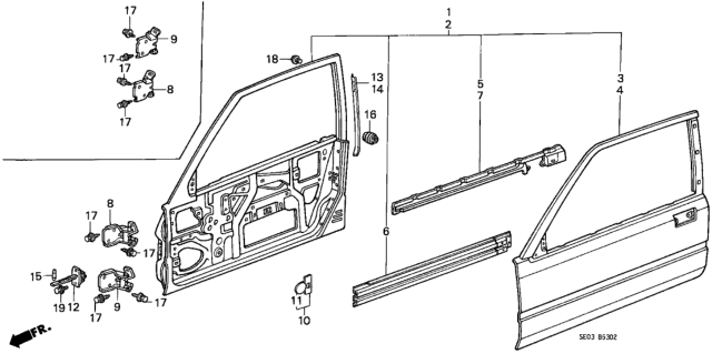 1987 Honda Accord Panel, L. Door Diagram for 67050SE0A00ZZ