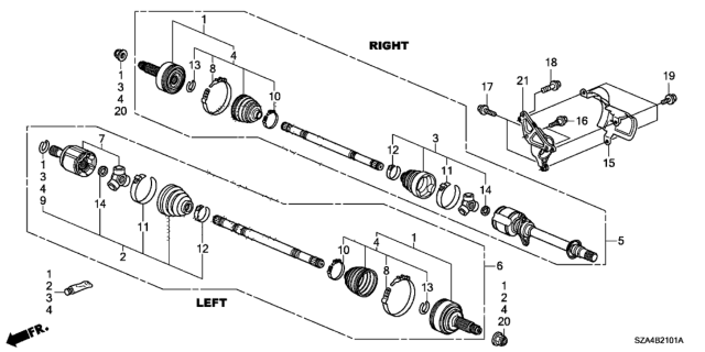2014 Honda Pilot Boot Set, Outboard Diagram for 44018TK8A21