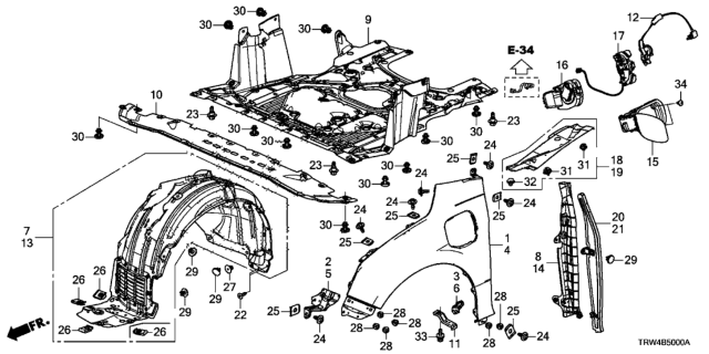 2019 Honda Clarity Plug-In Hybrid  Clip, Fender Garn Diagram for 91560TRV003