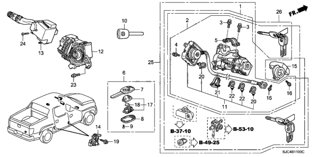 2012 Honda Ridgeline  Key, Immobilizer & Transmitter(Blank) Diagram for 35111SHJ305