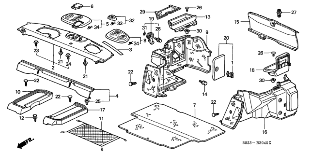 2001 Honda Accord  Clip, RR. Tray Diagram for 90668SJ4003