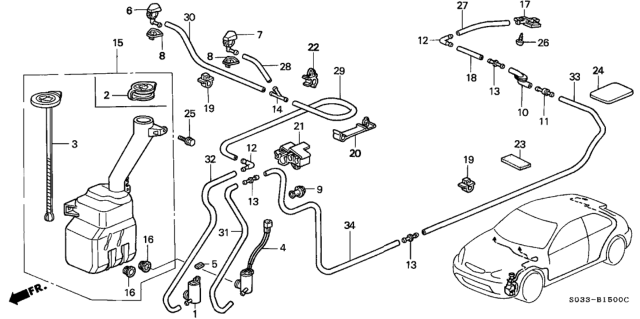 1996 Honda Civic Clip, Washer Tube Diagram for 91570S04003