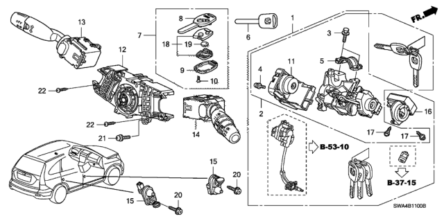 2011 Honda CR-V  Key, Immobilizer & Transmitter(Blank) Diagram for 35111SWA306
