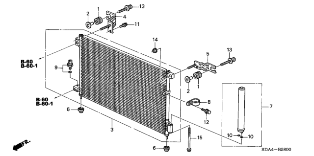 2005 Honda Accord  Bracket, R. Condenser (Upper) Diagram for 80111SDAA01