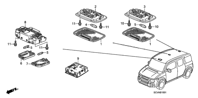 2009 Honda Element  Module Assy., Ambient Light & Navigation Microphone *YR233L* (TITANIUM) Diagram for 39180SCVA11ZA
