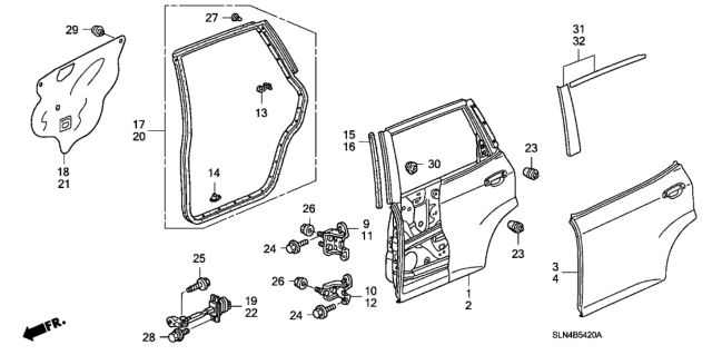 2008 Honda Fit Checker, Right Rear Door Diagram for 72840SAAJ01