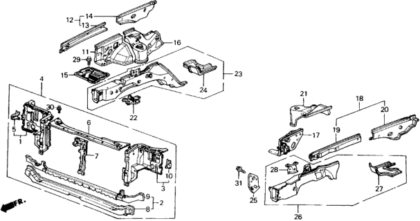 1988 Honda Accord  Wheelhouse, R. FR. Diagram for 60610SE0A00ZZ
