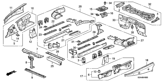 2009 Honda S2000 Stay, Bulkhead Center Diagram for 60434S2AA01ZZ