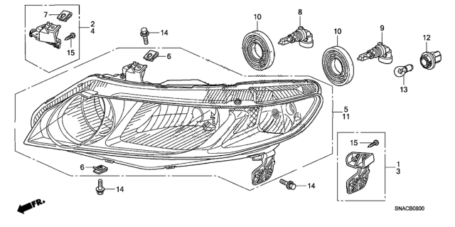 2010 Honda Civic Leg Kit A, L. Headlight Mounting Diagram for 06150SNAA01