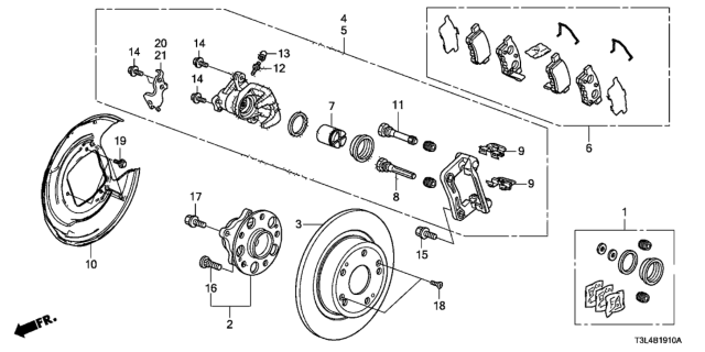 2013 Honda Accord  Caliper Sub-Assembly, Right Rear Diagram for 43018T2MP00