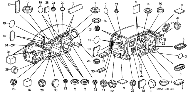 2005 Honda CR-V  Seal A, RR. Hole (Inner) Diagram for 91614S9A000