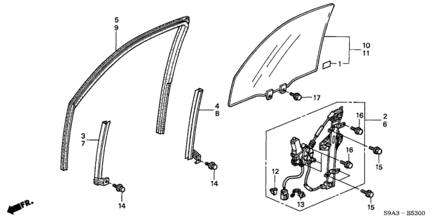 2002 Honda CR-V  Sash, L. FR. Door Center (Lower) Diagram for 72271S9A003