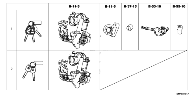 2017 Honda Accord  Cylinder Set, Key Diagram for 06350T3LA31