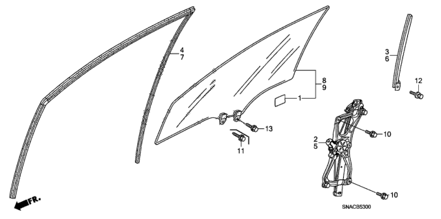2010 Honda Civic  Regulator Assembly, Right Front Door Power Diagram for 72210SNAA03