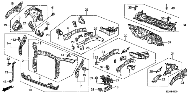 2012 Honda Pilot Bracket, L. FR. Beam Support Diagram for 60913STXA00ZZ