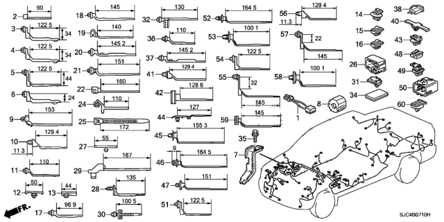 2013 Honda Ridgeline  Clip, SRS Harness (153MM) (Blue) Diagram for 77963SV4A01