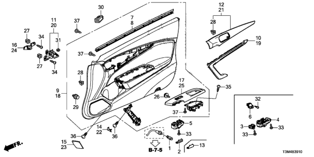 2017 Honda Accord Switch Assembly, Power Window Master Diagram for 35750T3LC02
