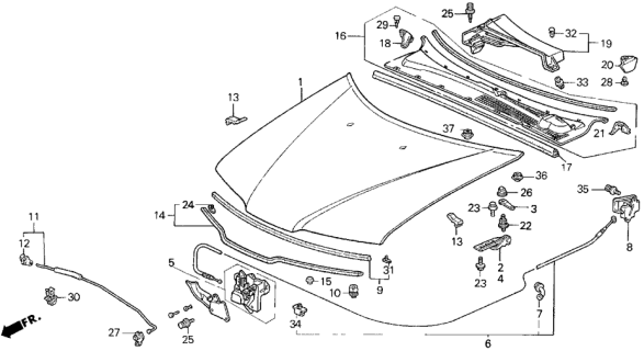 1993 Honda Prelude Clip, Anchor Diagram for 91501SM4003