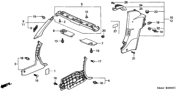 2000 Honda S2000 Garnish, R. RR. Side *NH167L* (GRAPHITE BLACK) Diagram for 84141S2AA00ZA