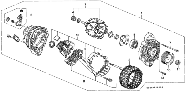 2000 Honda Civic  Regulator Assembly Diagram for 31150PEJA01