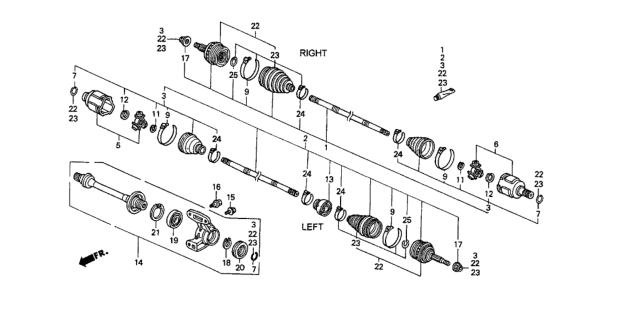 1993 Honda Prelude Driveshaft Set, Passenger Side Diagram for 44010SS0030