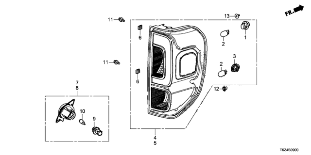 2019 Honda Ridgeline  Taillight Assy., R. Diagram for 33500T6ZA02