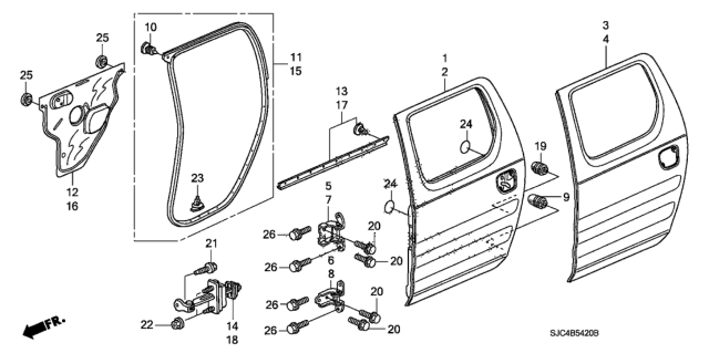 2009 Honda Ridgeline  Skin Set, R. RR. Door Diagram for 67611SJC305ZZ