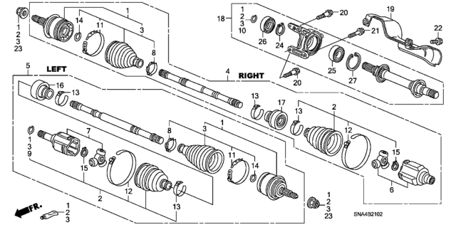2007 Honda Civic  Shaft Assembly, Half Diagram for 44500SVBA00