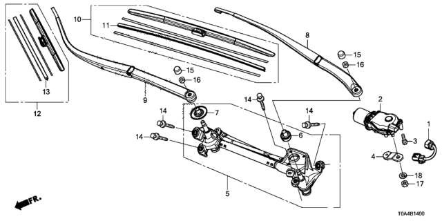 2012 Honda CR-V Motor Complete, Front Wiper Diagram for 76505T0AA01