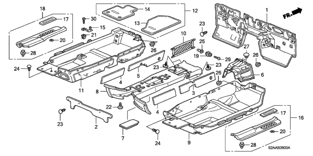 2009 Honda S2000 Floor Mat Set *NH167L* (GRAPHITE BLACK) Diagram for 83600S2AA01ZA