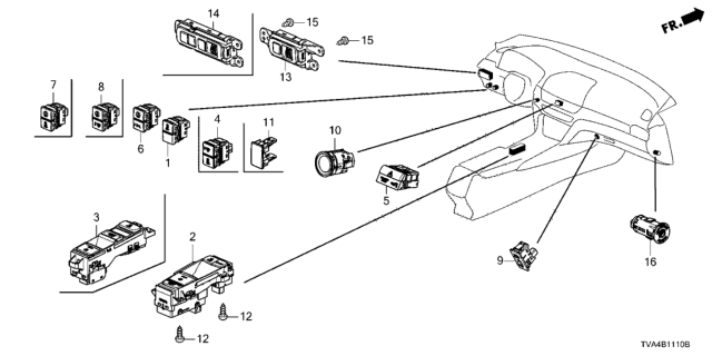 2021 Honda Accord Switch Assembly, Hazard & Passenger Srs Off Diagram for 35510TVAA01