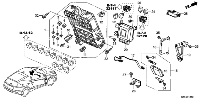 2011 Honda CR-Z  Box Assembly, Fuse Diagram for 38200SZTA21