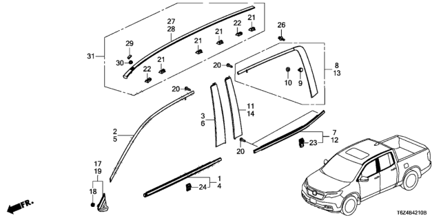 2019 Honda Ridgeline  Molding Assy., L. RR. Door Diagram for 72950T6ZA11