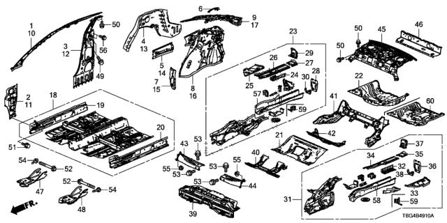 2019 Honda Civic  Stiffener B, R. RR. Frame Diagram for 65613TBJA00ZZ