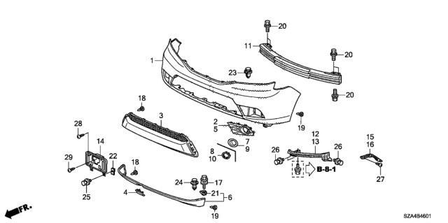 2012 Honda Pilot  Bezel, R. FR. Foglight Cover Diagram for 71112SZAA60