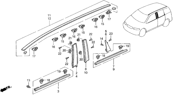 1997 Honda Odyssey  Garnish, R. FR. Door Center Diagram for 72430SX0003