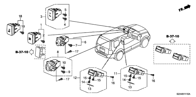 2011 Honda Pilot Switch Assembly, Hazard (Graphite Black) Diagram for 35510SZAA01ZA
