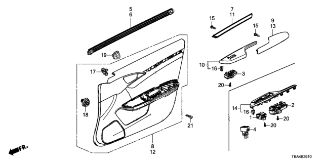 2016 Honda Civic Switch Assembly, Power Window Assis Diagram for 35760TBAC11