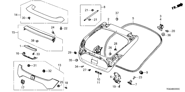 2018 Honda Civic Weatherstrip, Tailgate Diagram for 74440TGGA01
